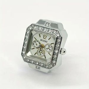 Rhinestone Sparkling Finger Ring Watch Punk Square Quartz Watch